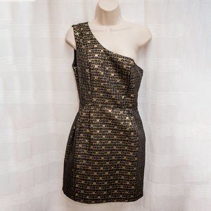 Black & Gold Jacquard One Shoulder Dress
